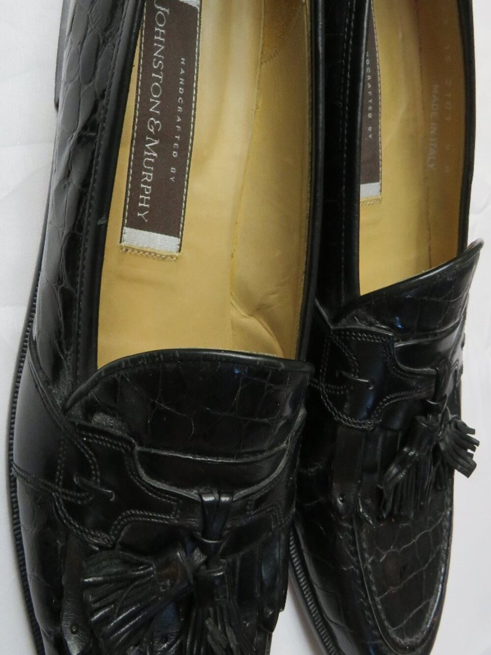 Nice Johnston & Murphy Crocodile Embossed Tassel Loafers Made in Italy 9 M